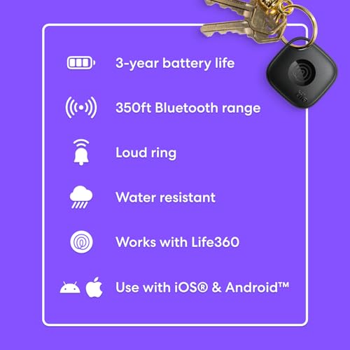 undefined Tile by Life360 Mate - Bluetooth Tracker, Keys Finder and Item Locator for Keys, Bags and More. Phone Finder. Both iOS and Android Compatible. 4-Pack (Black) の商品画像 6