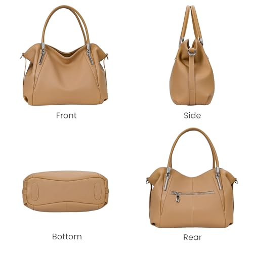 Image of HESHE Leather Shoulder Purses for Women Tote Handbags Satchel Hobo Handbag | Designer Genuine Leather Travel Top Handle Work Bag Ladies Crossbody Purses Adjustable Straps Large Capacity Zippered Closure