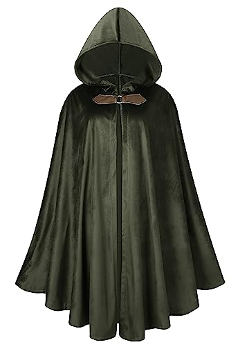 yolsun Renaissance Cloak with Hood Costume for Men Victorian steampunk Medieval Cosplay Witch Cloak Cape (Green 130cm/51.1 inches)