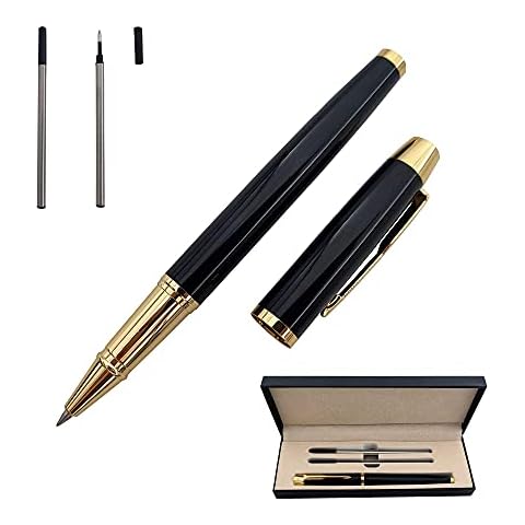 Accod Metal Signature Pen Office Rollerball Pen Black Ink Ballpoint Pen Nice Gift Pen for Family, Classmate and Colleague 0.5mm Replaceable Refills-Gift Boxed (Black) Cover