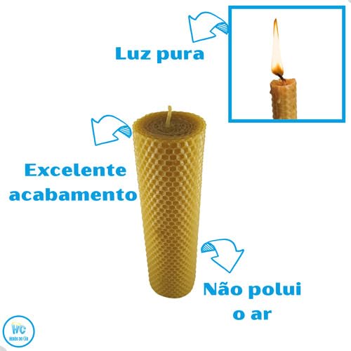Vela Cera De Abelha Alveolada Pura Pavio de Algodão Pura Original Grande Candeias 20cm x 4,5cm