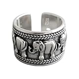 HIRMENENTE New 2026 Women's Rings Open Adjustable Silver Color Midi Finger Elephant Ring Retro Flower Toe Chain Beach Foot Jewelry Fashion Accessories Creative Gift