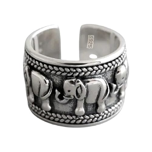 HIRMENENTE New 2026 Women's Rings Open Adjustable Silver Color Midi Finger Elephant Ring Retro Flower Toe Chain Beach Foot Jewelry Fashion Accessories Creative Gift