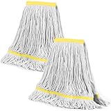 Looped End Commercial Industrial Mop Replacement Head, Heavy Duty String Wet Refill Mop Head for Commercial Industrial Grade Floor Cleaning,2 Pack,Yellow