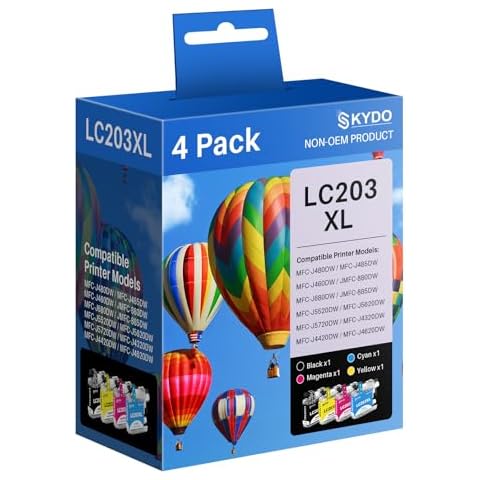 Skydo Compatible LC203 LC203XL Ink Cartridges 4 Pack Replacement for Brother LC203 XL LC201XL LC 203 LC201 LC203cl Color Inks Use for MFC-J480DW MFC-J4420DW MFC-J880DW MFC-J885DW MFC-J680DW (BK/C/M/Y) Cover