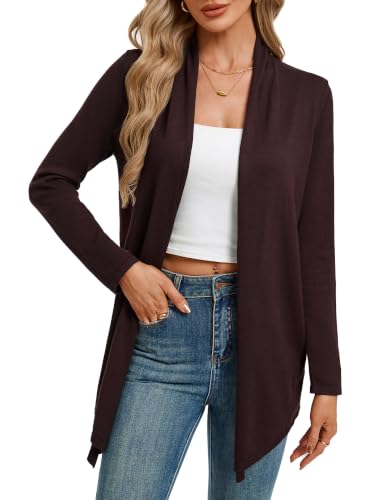 GRACE KARIN Women's Draped Open Front Cardigan Casual Long Sleeve Lightweight Cardigans Sweaters Summer Coats(Coffee,xx-Large)