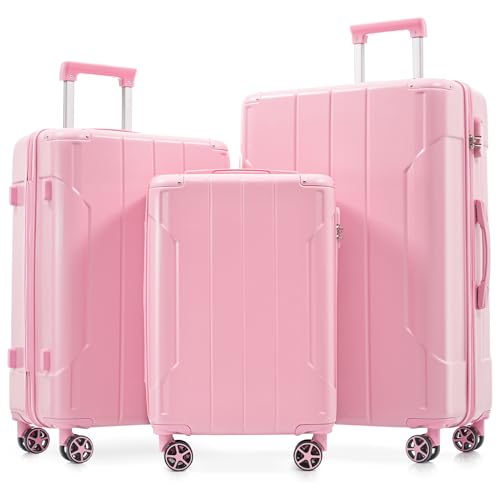 Sets 3-piece Hardshell With Spinner Wheels Lightweight Suitcase With Corner Guards (pale Pink, 20/24/28)