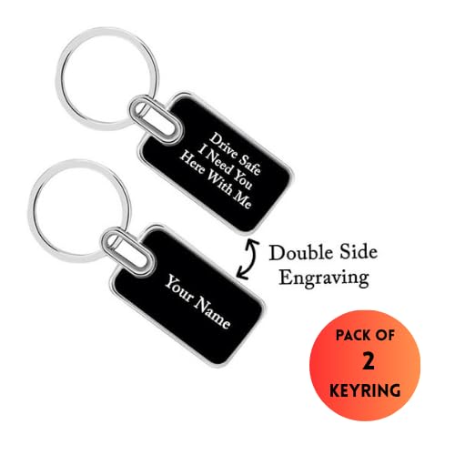 Image of Grand Gifts -Pack Of 2 Personalized Premium Metal Key Chain With Name Engraved, Black Finish