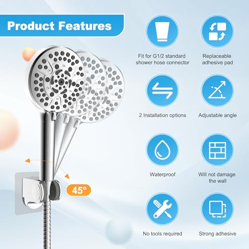 Hibbent Shower Head Holder, Strong Adhesive Handheld Showerhead Bracket - image 2
