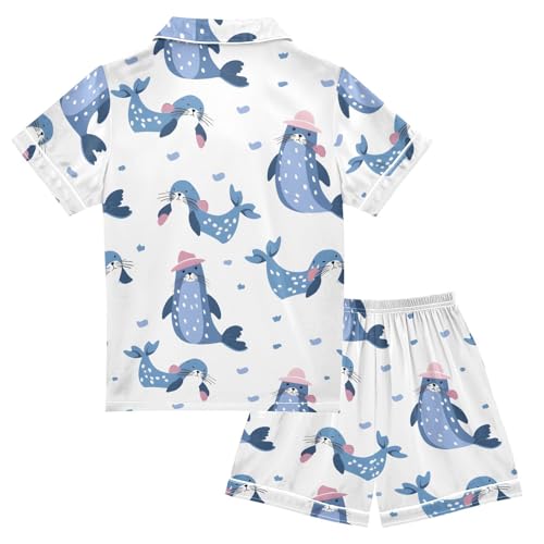 Cute Blue Seals Pajamas Set Soft Pjs Sets 2 Piece Short Sleeve Sleepwear Casual Loungewear2