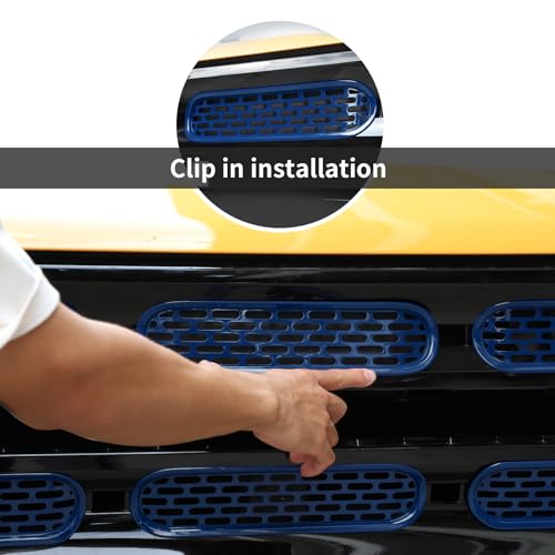 Image of Front Grill Mesh Grille Inserts Cover Frame Trims Kit 6Pcs Fit for Ford Bronco 2021-2026 2 /4 Door Exterior Accessories (Blue)