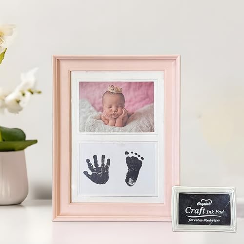 Image of Art Street Newborn Baby Clay Handprint and Footprint Desk Premium Table Photo Frame, Vector Design Home Decoration Frame For Table Top Desk, Birthday, Wedding & Return Gift - Pink (Size:4.5x6.5 Inch)