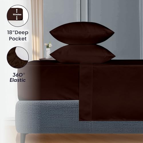 Image of SGI bedding 144 inch W x 84 inch L 4Pc Family XL Sheet Set 100% Egyptian Cotton - 600 Thread Count, Fits 18 inch Deep Pocket - Soft Breathable Oversized Sheets, for Extra Large Beds - Chocolate