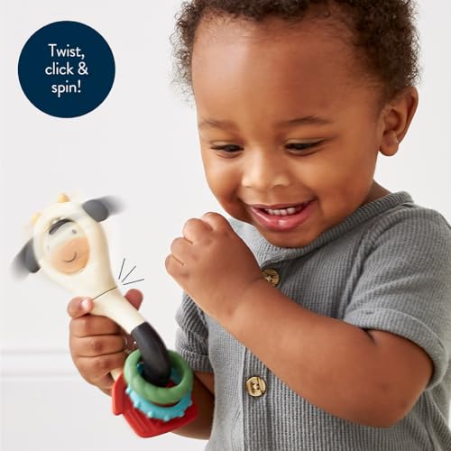 image for Itzy Ritzy Spinner Rattle Toy – Cow Design Sensory Teething Rattle I