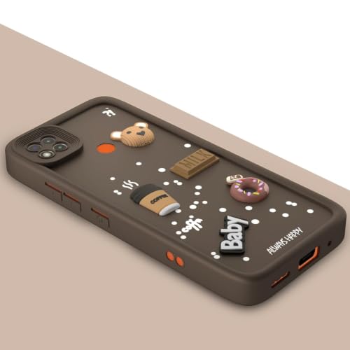Image of Bintage Cute Fun Ball | Taddy Cartoon 3D Smiley Coffee Cup | Milk Donut | Full Camera Protection Back Cover Compatible for Mi REDMI 9 Activ / 9C / Redmi 10A - Brown