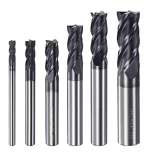 HARFINGTON Square End Mills Set(6pcs) HRC 60 4 Flutes AlTiN Coating Tungsten Steel Carbide Mill Bit for Hardened Steels