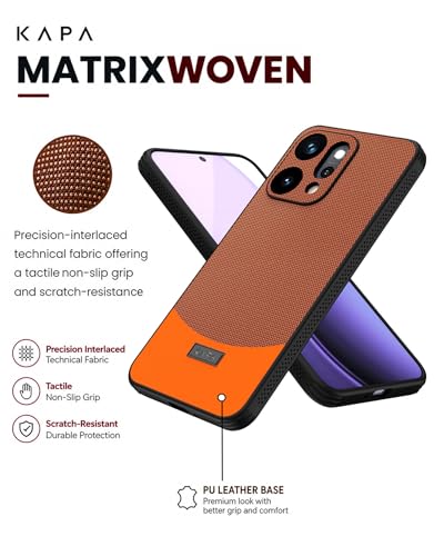 Image of Kapa MatrixWoven Grip Back Cover for Oppo Reno 14 Pro 5G | Woven Fabric & Leather Hybrid Camera Protection, Shockproof Slim Bumper Case (Brown Orange)