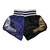 Pantalones cortos de kickboxing para hombre y mujer, tela transpirable con cómoda cintura elástica (L, negro y azul)