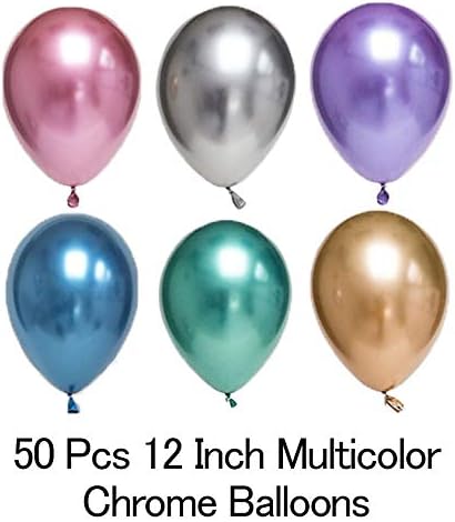 Fecedy 50pcs 12 Inch Colorful Pearl Metal Balloons Chrome Balloons 3D Premium Thick Metallic Latex Balloons for Wedding Birthday Baby Shower Graduation Festival Party Decoration