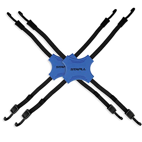 STAPLL Tack Strap 2 Pack, 4-Way Flat Bungee Cord with Rubber Pad Grip, Non-Slip Tie Downs Bungee Cord, Perfect for Camping, Truck, ATV, Off Road, Moving, Outdoor, Kayak, Cycling (Blue)