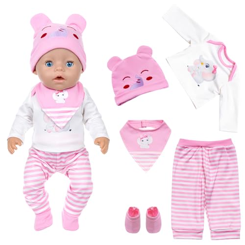 Kuvarix Roupa para Bonecas Bebé de 35cm-43cm, Roupa Bebé Reborn, Conjunto de Roupa de Boneca com Gorro, Meias, Mangas Longas, Calças e Babador, para Bonecas Recém-Nascidas, Meninas, Aniversário