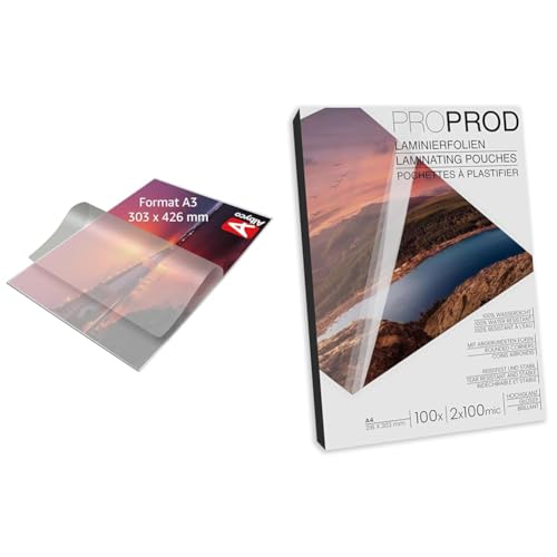 Albyco - Laminierfolien A3 Qualität 160 Mikron (2x80 Mikron) & ProProd Premium Laminierfolien, 100 Stück, A4, 2 x 100 Mikrometer (200mic), hochglanz, Die Verpackung kann variieren