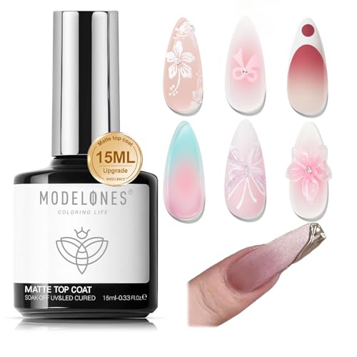 Modelones Matte Gel Top Coat Chrome Proof, 15ML No Wipe Matte Top Coat Chrome Isolation Powder-Resist Velvet Finish Easter Gel Polish for Nail Art Painting Long Lasting Manicure DIY Gift for Women
