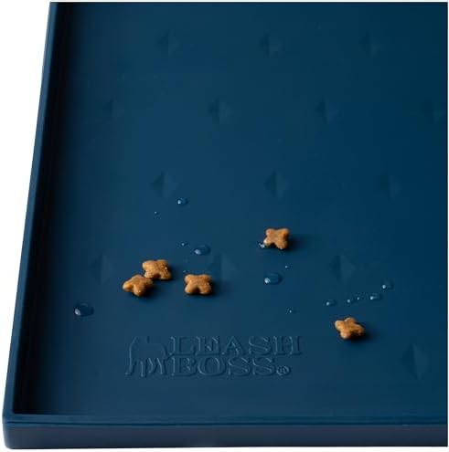 Leash Boss Leashboss Splash Mat | Small Dog Food with Tall Lip, Bowl for and Water or Fountain, Non Slip Waterproof Silicone Pet Dogs Cats (18” x 11” Navy) FRMBR1-LIB-RAG66