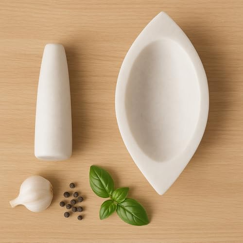 Image of Marble Mortar and Pestle Set Stone Big Size, Kharal, Khalbatta, Kundi, Okhli, Musal, Imamdasta, Silbatta, Idikkalu, Kitchen tool for Grinding Herbs Marble Masher (WHITE, VERY SMALL)
