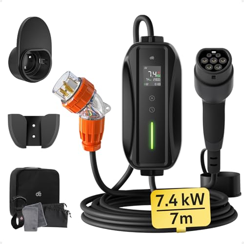 dé Type 2 EV Charger Portable 5PIN 32A |7M|1-Phase|7kW|500V|CE|TPU|IP65| Adjustable Currentfor Tesla BYD MG and All Type 2 Electric Car