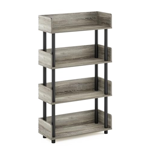 Image of Furinno TURN-N-TUBE 4-Tier Display Shelf, Storage Shelves, Book Shelf, Open Shelves with Rounded Corner Top Edges, for Organization and Storage, Living Room, Home Office, French Oak