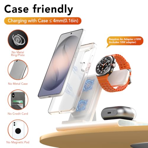 Image of Wireless Charger for Samsung Charging Station, Foldable & Nightlight | 3 in 1 Charging Station for Samsung S26-S10 /Note /Z Fold Flip8,Travel Charger for Galaxy Watch 8-1 /Buds,Not for Watch 9 /Ultra2