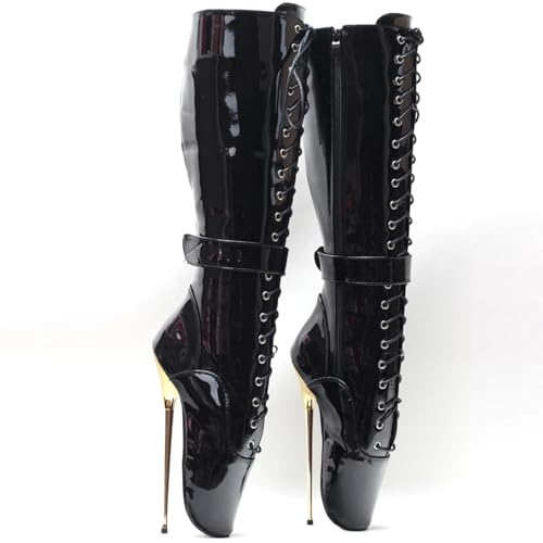 High Heels 20cm Mid Calf Ballet Boots Side Zip Up Locking,Black-103