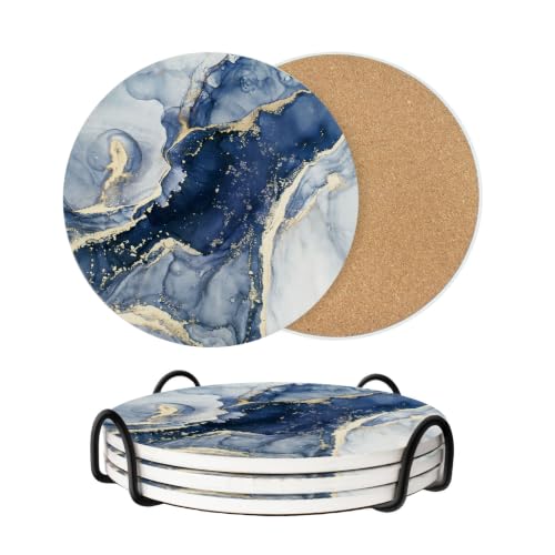 8 Inch Trivets for Hot Dishes, Pots and Pans, Marble Style Ceramic Trivet with Holder, Heat Resistant Hot Plate Mats for Countertops, Table, Home Essentials, Farmhouse Decor, Set of 3