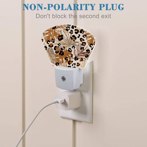 Image of Abstract Leopard Tropical Leaves Night Light Plug into Wall, Camouflage Spots Leaves Night Light with Dusk to Dawn Sensor for Kid Girls Boys Women Men Room, Hallway, Kitchen, Bathroom, Stairs Decor