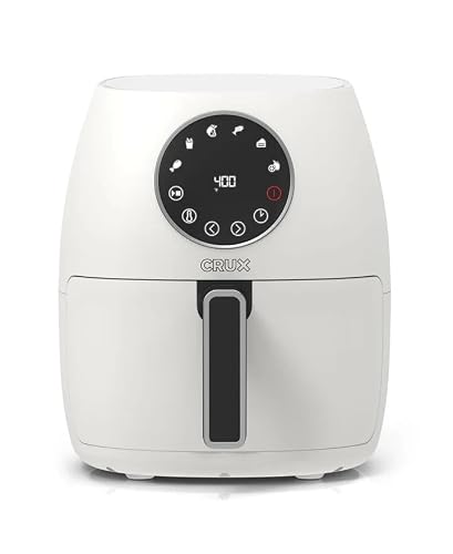 Crux 3.7QT Manual Air Fryer, Faster Pre-Heat, No-Oil Frying, Fast Healthy Evenly Cooked Meal Every Time, Dishwasher Safe Non Stick Pan and Crisping Tray for Easy Clean Up, Stainless, White