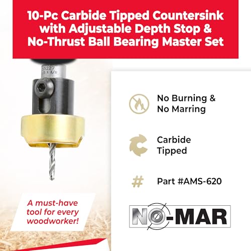 Amana Tools Carbide Tip Countersunk Hole Drill Bit, Ball Bearing Master Set, AMS-620, 10 Pieces