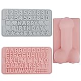 QZDAFFIC 3 Pièces Moule Gateau Silicone 3D Drôle, Moule a Cake en Forme de Lettres et Chiffres, Moules à Pâtisserie pour Muffin Bougies Savon Glaçons Célébrations D'anniversaire