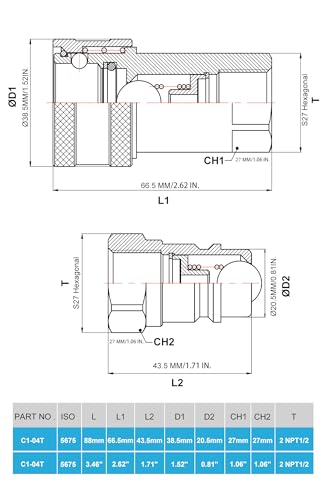 Decohongdi ISO5675 1/2 Inch Npt Hydraulic Quick Connect Tractor Couplers,Iso 5675 Ball Pioneer Style Hydraulic Quick Coupler W/Dust Caps 2 Sets,Decohongdi thumb #6