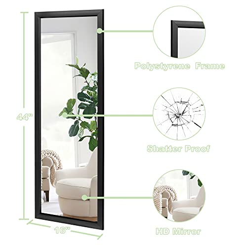 Image of NeuType 44 inchx16 inch Wall Mounted Full Length Dressing Mirror, Polymer Frame, Black, No Stand