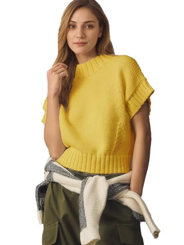 Image of Jenkoon Women's Ultra Soft Fashion Sweater Vest Mock-Neck Extended Shoulder Sweater Vest Cap Sleeve Knit Pullover