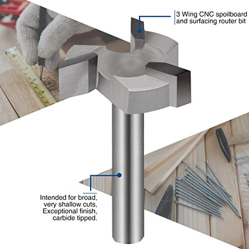 CNC Spoilboard Surfacing Router Bit 1/4 Inch Shank Durable Carbide Tipped by SILIVN - 1 Pack