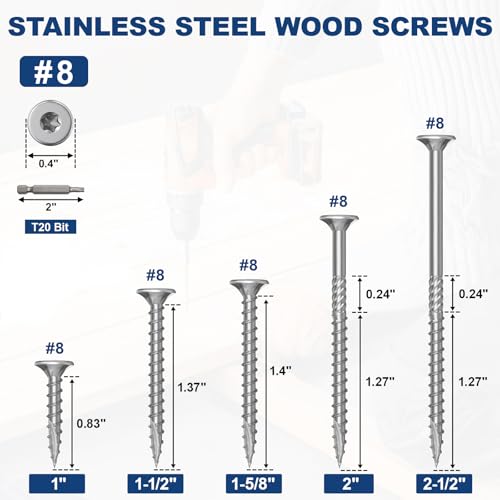 Image of #8 x 1 Stainless Steel Deck Screws, 750Pcs 410 Grade Stainless Steel