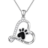 Ladytree S925 Sterling Silver Puppy Dog Cat Pet Paw Print in Love Heart Pendant Necklace 18 inches