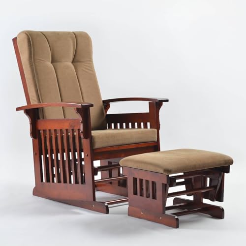 Image of Glider Rocking Chair Nursery with Ottoman Smooth Rocking Motion, Easy to Assemble, Solid Hardwood Base Indoor Adult (Coffee)