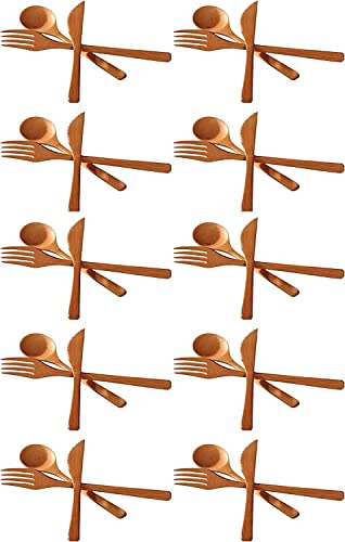 JapanBargain 3785x10, Bamboo Fork Knife Spoon Cutlery Utensils Flatware Set 3pc Reusable Dishwasher Safe, Set of 10