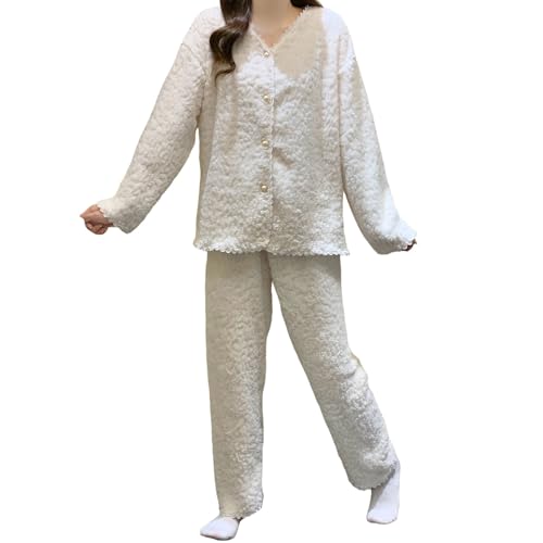 Pyjama flanelle chaude femme ensemble léger à col rond séchage rapide