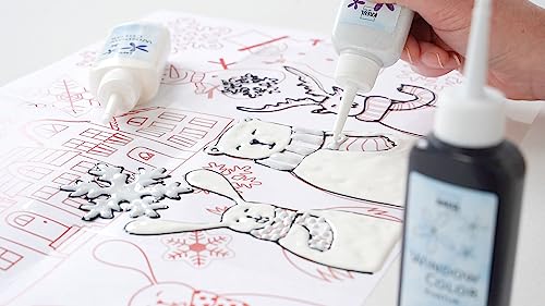 KREUL 42853 - Window Color Set Hello Winter für Kinder, 6 x 80 ml Fenstermalfarbe, inkl. schwarze Konturenfarbe, Komplettset mit brillanten Farben, Glitzerfarbton und Motivvorlagen