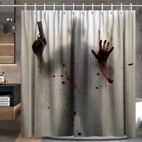 Koveni Mystery Shadow Shower Curtain 72x72 Inches with Hooks Thriller Noir Bathroom Decor with Crosshair Silhouette Waterproof Polyester Fabric