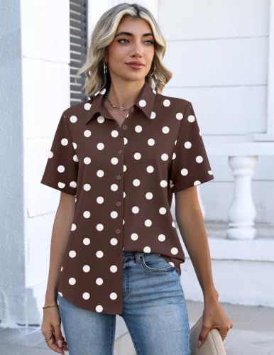 Image of Zeagoo Tops for Women Button Down Short Sleeve Shirts 2026 Polka Dot Top